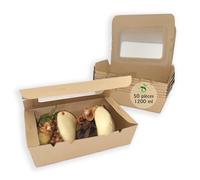 ECOPICNIC Lot de 50 Lunchbox en Kraft 1200 ML avec Couvercle Transparent | Boîtes Alimentaires en Carton Kraft jetables pour Repas à emporter, barquettes écologiques Pratiques