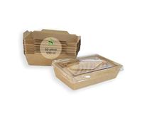 ECOPICNIC Lot de 50 Lunchbox en Kraft 500 ML avec Couvercle | Boîtes Alimentaires jetables en Carton Kraft pour Repas à emporter, barquettes écologiques avec Couvercle pour salades, gâteaux