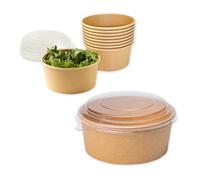 ECOPICNIC Lot de 50 saladiers en PP avec Couvercle, 1000 ML | Barquettes Alimentaires jetables pour salades, Repas à emporter, Contenant écologique pour Poke Bowls, Plats Chauds ou froids