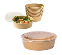 ECOPICNIC Lot de 50 saladiers en PP avec Couvercle, 1100 ML | Barquettes Alimentaires jetables pour salades, Repas à emporter, Contenant écologique pour Poke Bowls, Plats Chauds ou froids