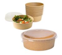 ECOPICNIC Lot de 50 saladiers en PP avec Couvercle, 1300 ML | Barquettes Alimentaires jetables pour salades, Repas à emporter, Contenant écologique pour Poke Bowls, Plats Chauds ou froids