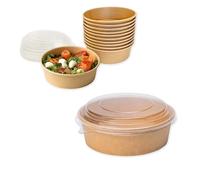 ECOPICNIC Lot de 50 saladiers en PP avec Couvercle, 500 ML | Barquettes Alimentaires jetables pour salades, Repas à emporter, Contenant écologique pour Poke Bowls, Plats Chauds ou froids