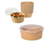 ECOPICNIC Lot de 50 saladiers en PP avec Couvercle, 750 ML | Barquettes Alimentaires jetables pour salades, Repas à emporter, Contenant écologique pour Poke Bowls, Plats Chauds ou froids