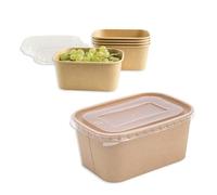 ECOPICNIC Lot de 50 saladiers rectangulaires 1000 ML en Papier Kraft jetables avec Couvercle en Pet | Boîtes Alimentaires pour salades, Repas à emporter