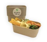ECOPICNIC Lot de 50 saladiers rectangulaires 750 ML jetables | Barquettes Alimentaires sans Couvercle pour salades, Repas à emporter, Plats Chauds ou froids, Emballage écologique en Carton
