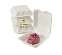 ECOPICNIC Menu Box en Canne à Sucre 200 * 200 * 80 mm, Lot de 50 pièces | Boîtes Alimentaires biodégradables pour Burgers, Repas à emporter, emballages écologiques avec Couvercle