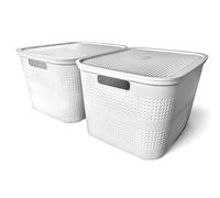 Ecoplast Lot de 2 boîtes de rangement multi-usages blanches avec couvercle et séparateur - Boîte de rangement pour armoires, rangements et bureaux