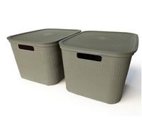 Ecoplast | Lot de 2 boîtes de rangement multi-usages Cappuccino Large avec couvercle et séparateur - Boîte de rangement pour armoires, rangements et bureaux