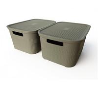 Ecoplast Lot de 2 boîtes de rangement multi-usages Cappuccino Medium avec couvercle et séparateur - Boîte de rangement pour armoires, rangements et bureaux