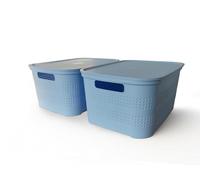 Ecoplast | Lot de 2 boîtes de rangement multi-usages Lavande Medium avec couvercle et séparateur - Boîte de rangement pour armoires, rangements et bureaux