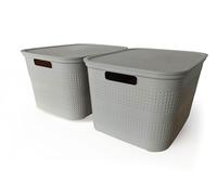 Ecoplast | Lot de 2 boîtes de rangement multi-usages taupe claire moyenne avec couvercle et séparateur - Boîte de rangement pour armoires, rangements et bureaux
