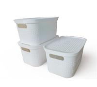 Ecoplast Lot de 3 boîtes de rangement multi-usages blanches moyennes avec couvercle et séparateur - Boîte de rangement pour armoires, rangements et bureaux