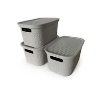 Ecoplast Lot de 3 boîtes de rangement multi-usages taupe claire avec couvercle et séparateur - Boîte de rangement pour armoires, rangements et bureaux