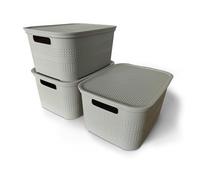 Ecoplast | Lot de 3 boîtes de rangement multi-usages taupe claire moyenne avec couvercle et séparateur - Boîte de rangement pour armoires, rangements et bureaux