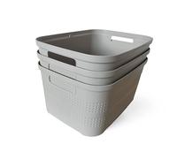 Ecoplast Lot de 3 boîtes de rangement multi-usages taupe moyenne sans couvercle - Boîte de rangement pour armoires, tiroirs, bureaux et rangements
