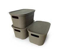 Ecoplast Lot de 3 boîtes multi-usages Cappuccino Small avec couvercle et séparateur - Boîte de rangement pour armoires, rangements et bureaux
