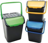 Ecoplast Lot de 3 poubelles assorties, tri sélectif, poubelle écologique, anti-renversement, 28 l, empilable, double ouverture