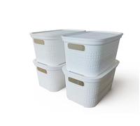 Ecoplast Lot de 4 boîtes de rangement multi-usages blanches avec couvercle et séparateur - Boîte de rangement pour armoires, rangements et bureaux