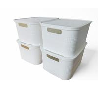 Ecoplast Lot de 4 boîtes de rangement multi-usages blanches moyennes avec couvercle et séparateur - Boîte de rangement pour armoires, rangements et bureaux