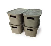 Ecoplast Lot de 4 boîtes de rangement multi-usages Cappuccino avec couvercle et séparateur - Boîte de rangement pour armoires, rangements et bureaux