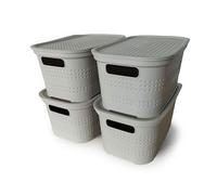 Ecoplast Lot de 4 boîtes de rangement multi-usages taupe claire avec couvercle et séparateur - Boîte de rangement pour armoires, rangements et bureaux