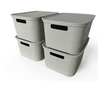 Ecoplast | Lot de 4 boîtes de rangement multi-usages taupe claire moyenne avec couvercle et séparateur - Boîte de rangement pour armoires, rangements et bureaux