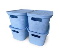 Ecoplast | Lot de 4 petites boîtes de rangement multi-usages avec couvercle et séparateur - Boîte de rangement pour armoires, rangements et bureaux