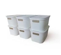 Ecoplast Lot de 6 boîtes de rangement multi-usages blanches avec couvercle et séparateur - Boîte de rangement pour armoires, rangements et bureaux
