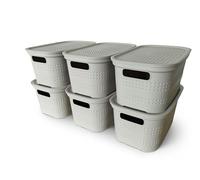 Ecoplast Lot de 6 boîtes de rangement multi-usages taupe claire avec couvercle et séparateur - Boîte de rangement pour armoires, rangements et bureaux