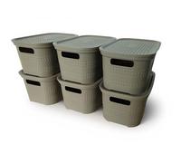 Ecoplast Lot de 6 boîtes multi-usages Cappuccino Small avec couvercle et séparateur - Boîte de rangement pour armoires, rangements et bureaux