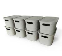 Ecoplast | Lot de 8 boîtes de rangement multi-usages taupe claire avec couvercle et séparateur - Boîte de rangement pour armoires, rangements et bureaux