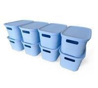 Ecoplast | Lot de 8 petites boîtes de rangement multi-usages avec couvercle et séparateur - Boîte de rangement pour armoires, rangements et bureaux