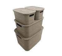 Ecoplast | Poker de conteneurs multi-usages, Cappuccino - 1 pièce large, 1 pièce moyenne et 2 petites pièces avec couvercle et séparateur - Boîte de rangement pour armoires, rangements et bureaux