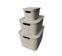 Ecoplast | Tris de boîtes multi-usages taupe claire 1 pièce large, 1 pièce moyenne et 1 petite pièce avec couvercle et séparateur - Boîte de rangement pour armoires, rangements et bureaux