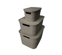 Ecoplast | Tris de boîtes multifonctions Cappuccino 1 pièce large, 1 pièce moyenne et 1 petite pièce avec couvercle et séparateur - Boîte de rangement pour armoires, rangements et bureaux