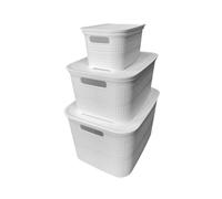 Ecoplast | Tris de boîtes polyvalentes blanches 1 pièce large, 1 pièce moyenne et 1 petite pièce avec couvercle et séparateur - Boîte de rangement pour armoires, rangements et bureaux