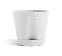 Ecopots Venice 2 Pot de fleurs avec irrigation Blanc Diamètre 20 cm Grand pot à plantes rond en plastique recyclé Cache-pot avec alimentation en eau moderne pour l'intérieur et l'extérieur Blanc