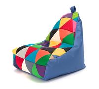 Ecopuf - Fauteuil Pouf en Polyester Keiko Patchwork Taille S/M - Pouf Poire Résistant aux Déchirures et aux Taches - Meubles de Salon - Base Mélange/Bleu