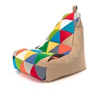 Ecopuf - Fauteuil Pouf en Polyester Keiko Patchwork Taille S/M - Pouf Poire Résistant aux Déchirures et aux Taches - Meubles de Salon - Base Mélange/Cappuccino