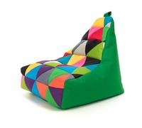 Ecopuf - Fauteuil Pouf en Polyester Keiko Patchwork Taille S/M - Pouf Poire Résistant aux Déchirures et aux Taches - Meubles de Salon - Base Mélange/Bouteille Verte
