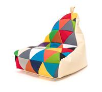 Ecopuf - Fauteuil Pouf en Polyester Keiko Patchwork Taille S/M - Pouf Poire Résistant aux Déchirures et aux Taches - Meubles de Salon - Base Mélange/Crème
