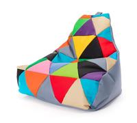 Ecopuf - Keiko Patchwork Pouf Extérieur Imperméable - Bille Polystyrène Remplissage - Décoration Maison - Taille M - 100x80x85 cm, Gris Nc16