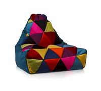 Ecopuf - Keiko Patchwork Pouf Fauteuil Extérieur Imperméable - Bille Polystyrène Remplissage Pouf - Fauteuil Relax Salon - Décoration Maison - Taille du Fauteuil M - 100x80x85 cm, Bleu Clair A6