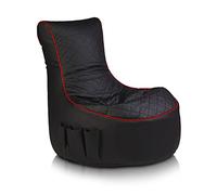 Ecopuf - Pablo Fauteuil Pouf - Pouf Gaming avec Poches de Rangement et Support d'Écouteurs - Pouf Poire Salon - Coussin de Sol - 77x84 cm, Rayure Rouge Noire