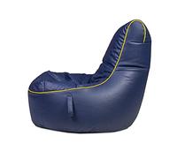 Ecopuf - Pablo Fauteuil Pouf - Pouf Gaming avec Poches de Rangement et Support d'Écouteurs - Pouf Poire Salon - Coussin de Sol - 77x84 cm, Rayure Bleue Jaune