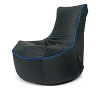 Ecopuf - Pablo Fauteuil Pouf - Pouf Gaming avec Poches de Rangement et Support d'Écouteurs - Pouf Poire Salon - Coussin de Sol - 77x84 cm, Rayure Bleue Noire