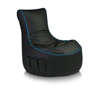 Ecopuf - Pablo Fauteuil Pouf - Pouf Gaming avec Poches de Rangement et Support d'Écouteurs - Pouf Poire Salon - Coussin de Sol - 77x84 cm, Rayure Bleue Noire