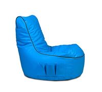 Ecopuf - Pablo Fauteuil Pouf - Pouf Gaming avec Poches de Rangement et Support d'Écouteurs - Pouf Poire Salon - Coussin de Sol - 77x84 cm, Rayure Bleu Clair Noir