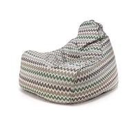 Ecopuf - Pouf d'Intérieur, Pouf en 45 pour Cent Lin, Doubles Coutures, Fermeture Éclair Renforcée, Motif en Zigzag, 70(L) x85(L) x70(H) cm, 3kg, Mini Keiko Vert