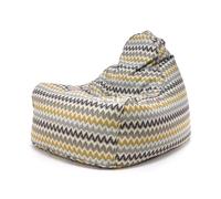 Ecopuf - Pouf d'Intérieur, Pouf en 45 pour Cent Lin, Doubles Coutures, Fermeture Éclair Renforcée, Motif en Zigzag, 70(L) x85(L) x70(H) cm, 3kg, Mini Keiko Jaune